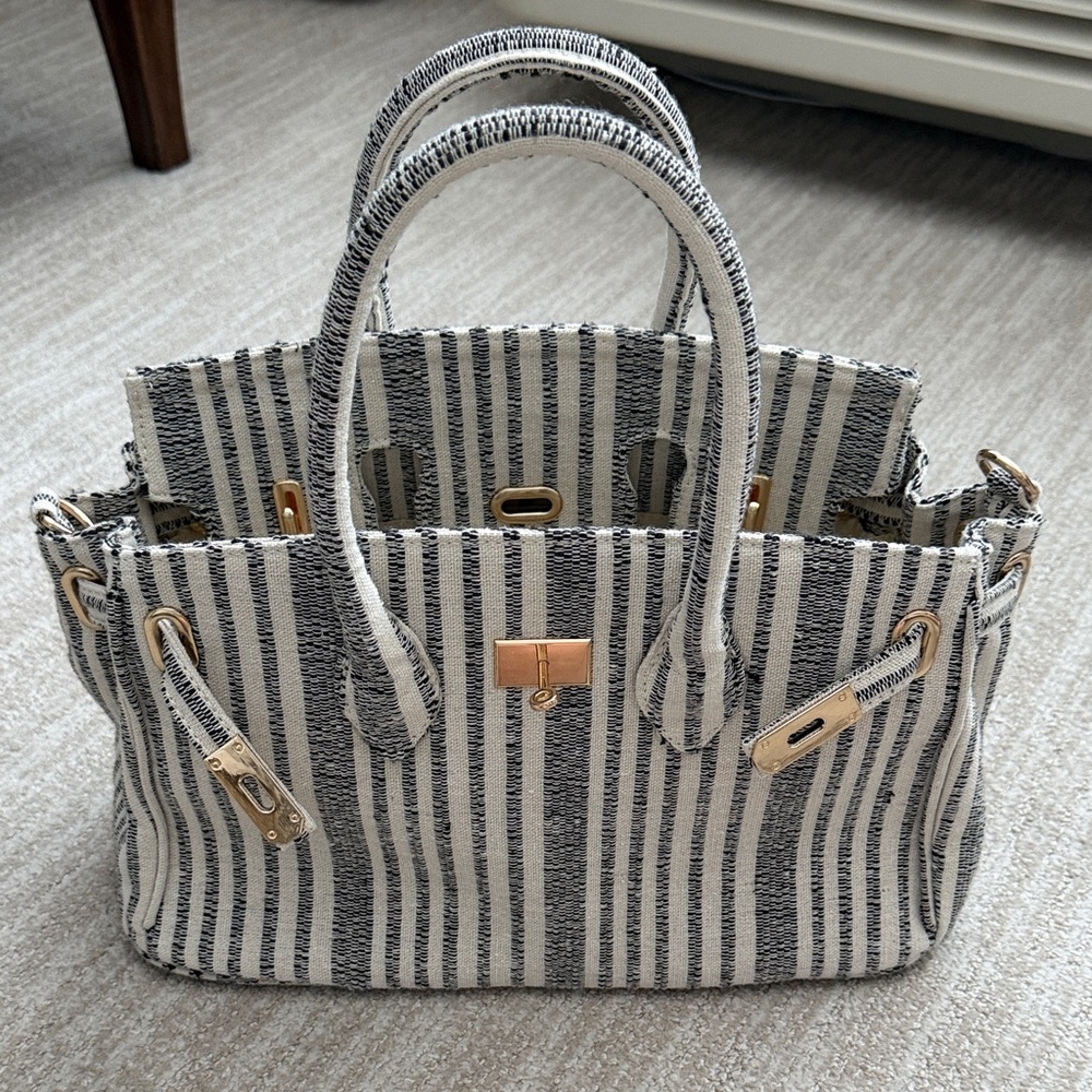 JW Pei Striped Tote Bag - Black and White
